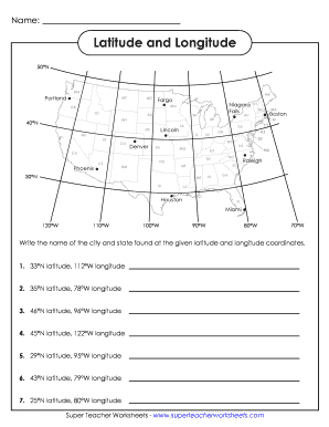 U S Map with Latitude and Longitude PDF  Form