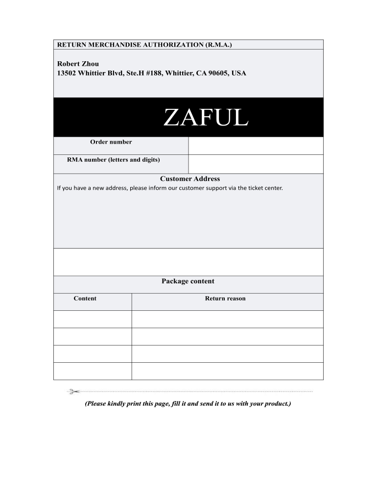 Returned Merchandise Form