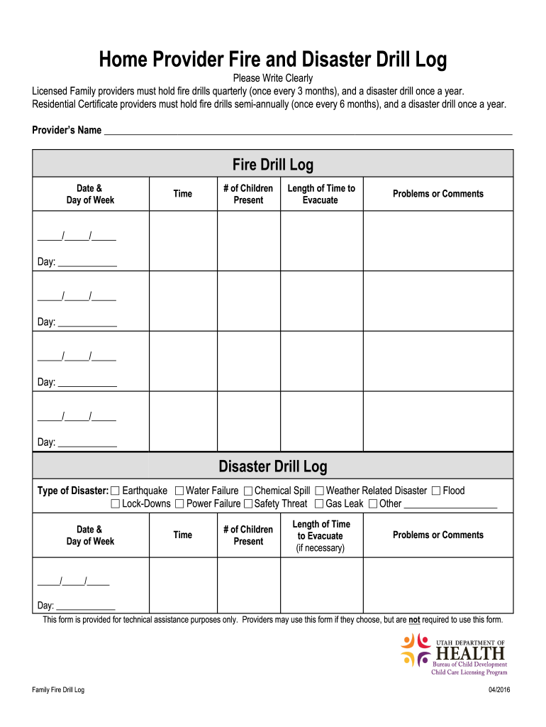  Fire Drill Log 2016-2024