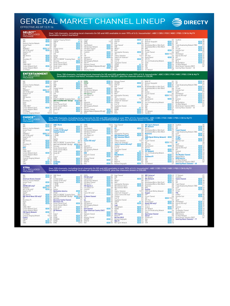 Get and Sign Printable Directv Channel Guide PDF  Form
