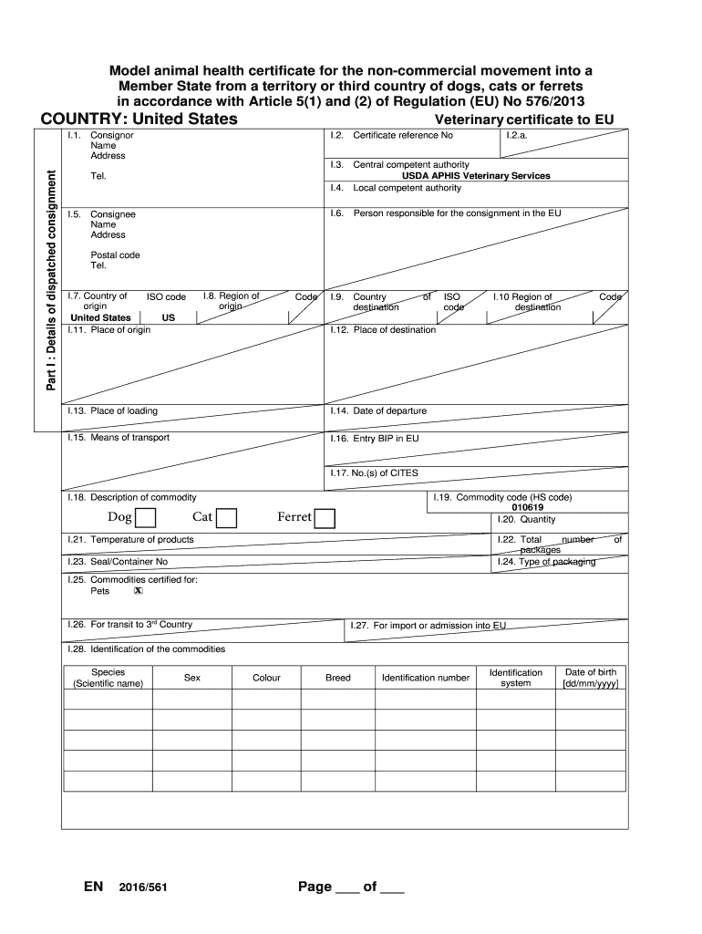  Health Certificate Non Commercial 2016