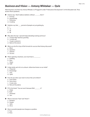 Business and Vision Antony Whitaker Quiz Answers  Form