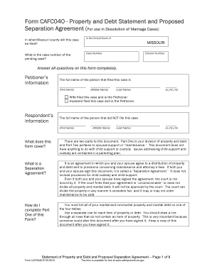 Form CAFC040 Property and Debt Statement and Proposed Courts Mo