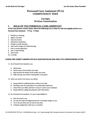 Pca 100 Answer Sheet  Form