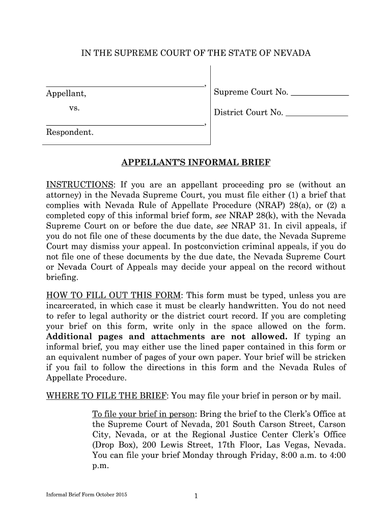 Informal Brief Form for the Nevada Supreme Court 2015