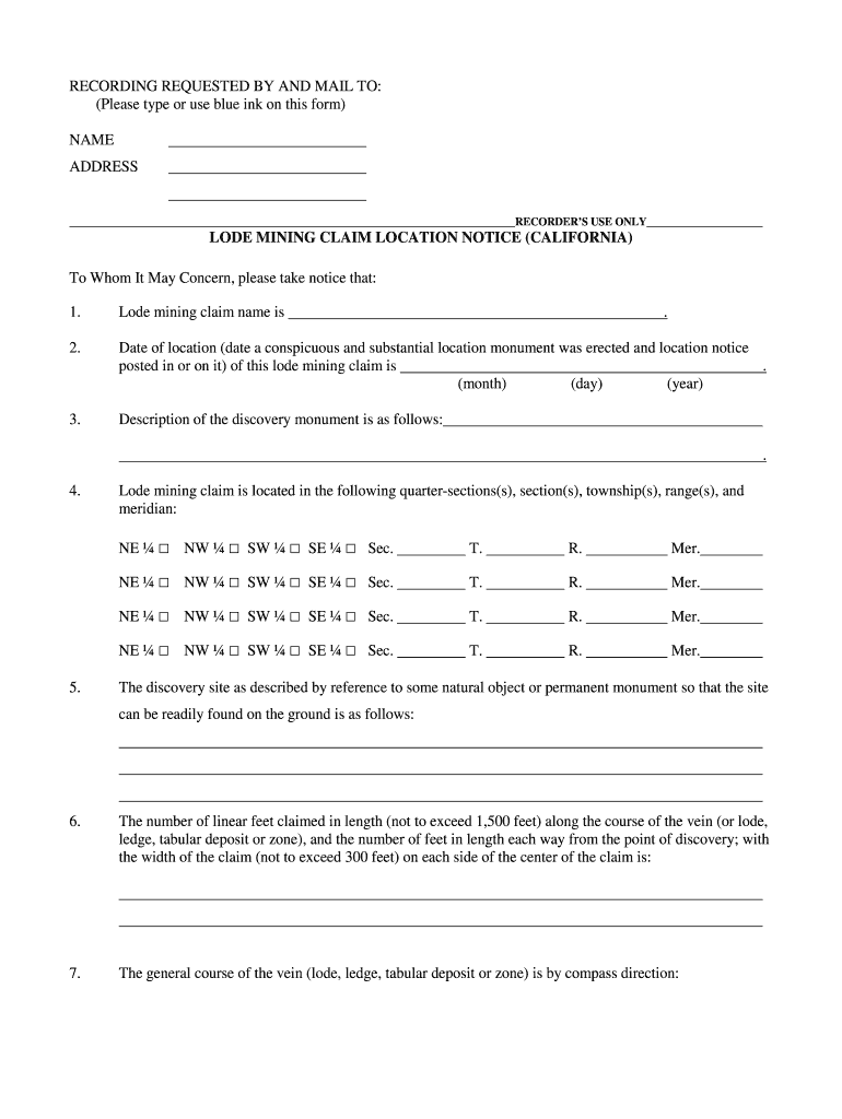 Lode Mining Claim Location Notice Form