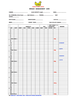 BROILER MANAGEMENT CARD  Form