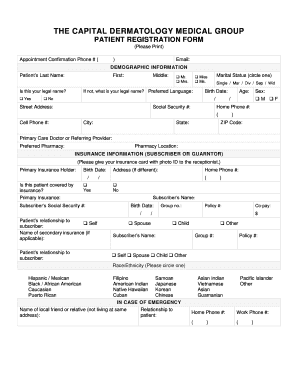 Medical Office Registration Form the Capital Dermatology Medical Group