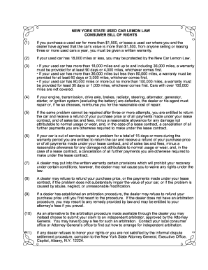 N Y Lemon Law PDF  Form