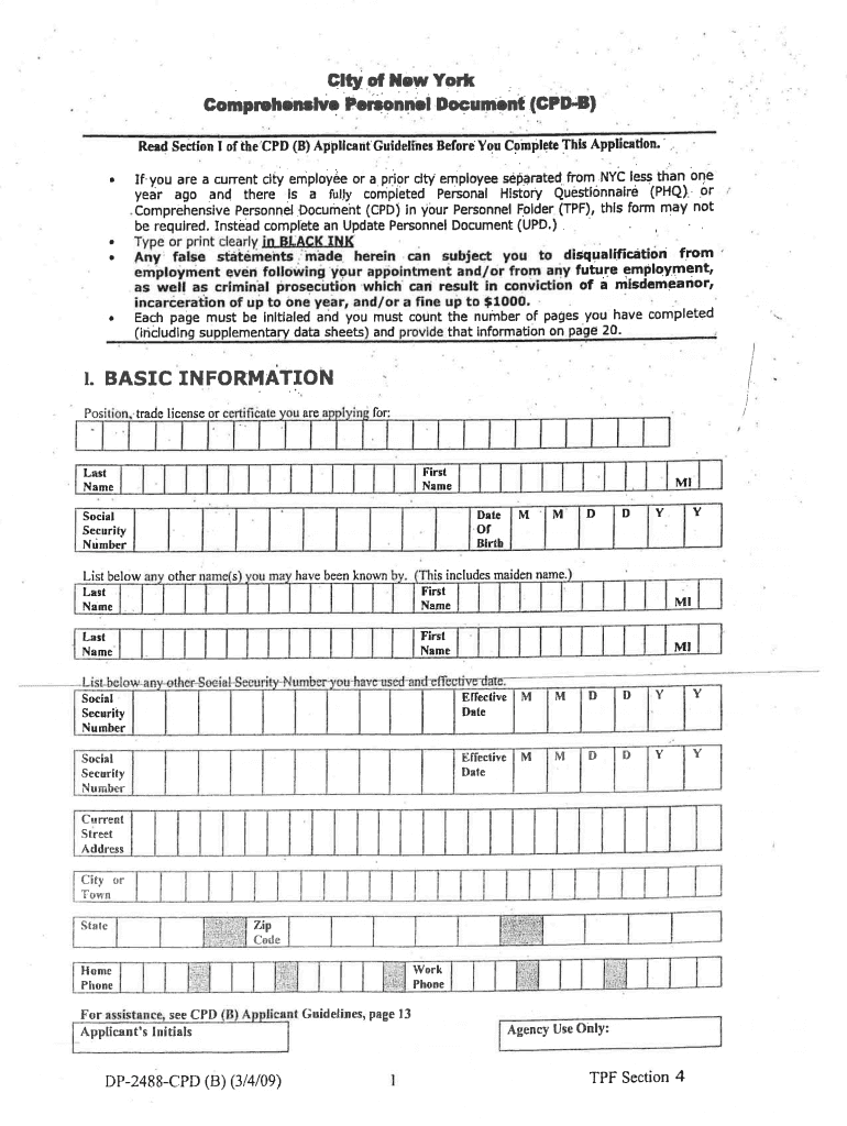  Nyc Cpd B Form 2009-2024