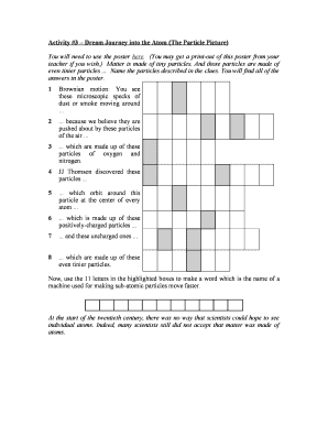 Dream Journey into the Atom Answer Key  Form