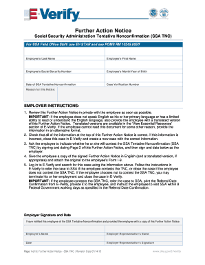 SSA Further Action Notice English SSA Tentative Nonconfirmation Uscis  Form