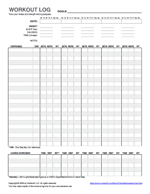 Printable Workout Log  Form