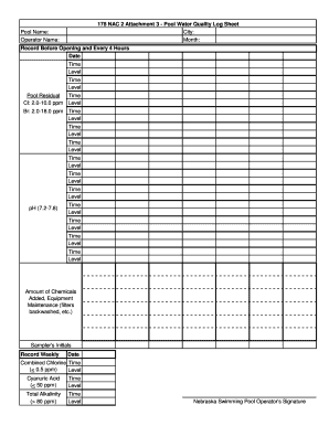 Printable Pool Log Sheet  Form