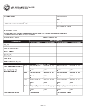 LIFE INSURANCE VERIFICATION Forms in