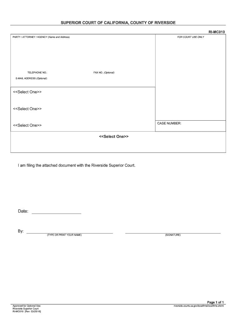 Document Cover Sheet Generic Riverside Courts Ca  Form