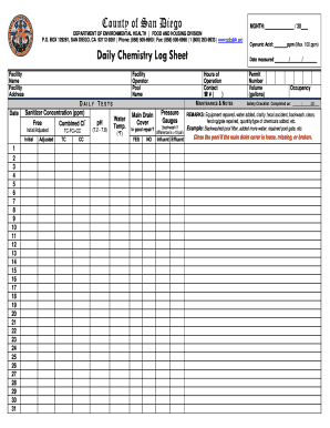 Chemistry Log Sheet  Form