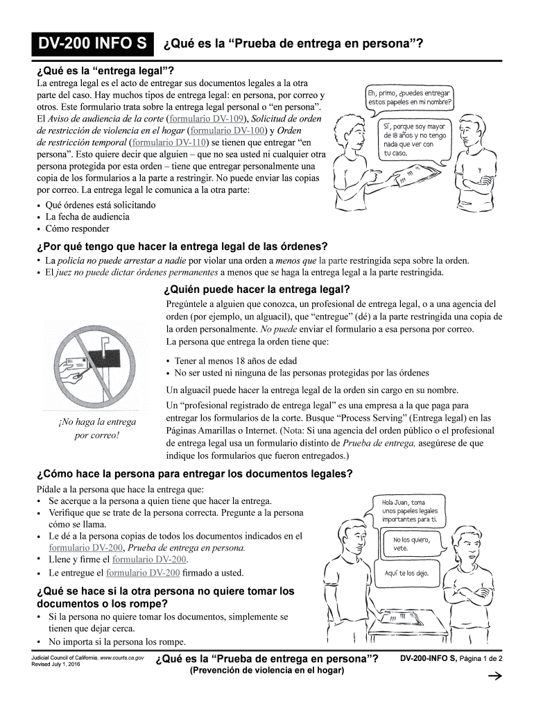  DV 200 INFO S What is Proof of Personal Service ? Spanish Judicial Council Forms Courts Ca 2016