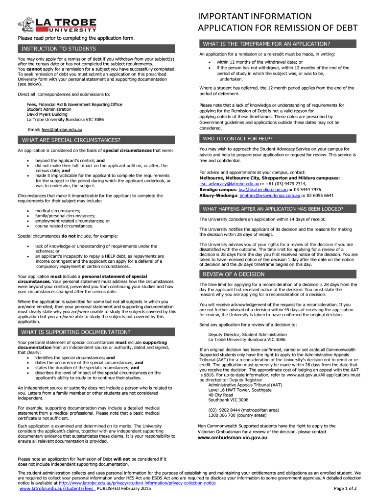 Remission of Debt La Trobe  Form