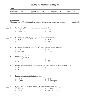 Mcv4u Curve Sketching Test PDF  Form