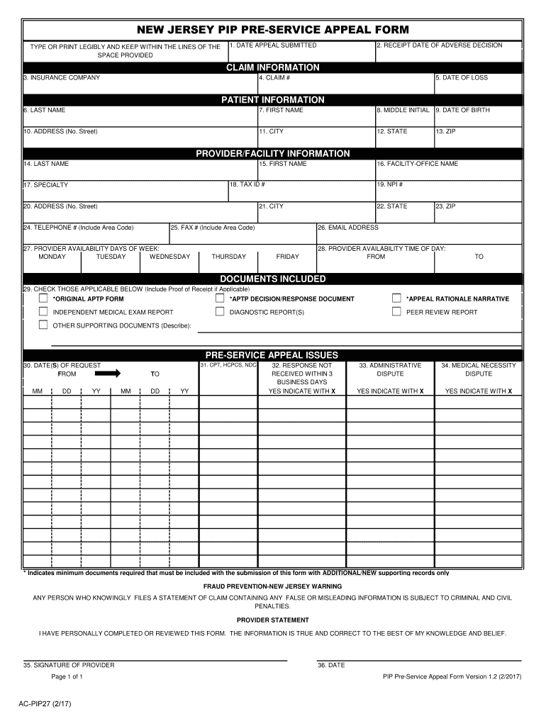  Nj Pip Appeal Forms 2017-2024