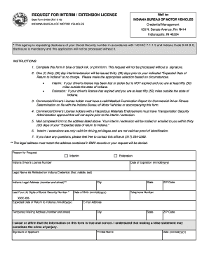  Request for Interim Extension License Indiana State Forms Forms in 2016