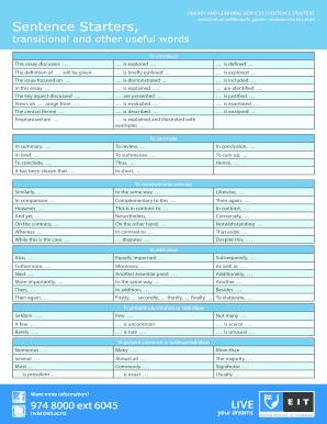 Sentence Starters Transitional and Other Useful Words  Form