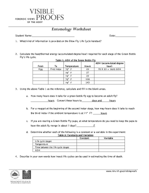 Forensic Entomology Worksheet  Form