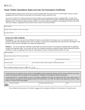  Texas Timber Operations Sales and Use Tax Exemption Certificate 2017