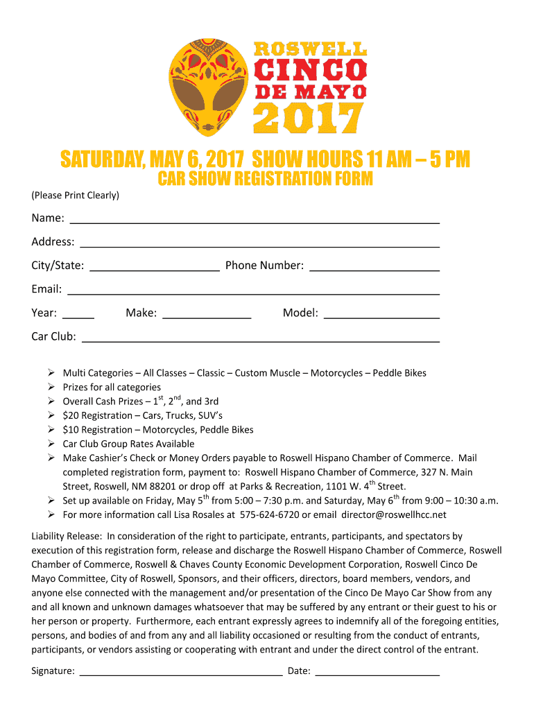 Car Show Registration Form Roswell Nm