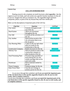 Cell City Worksheet  Form