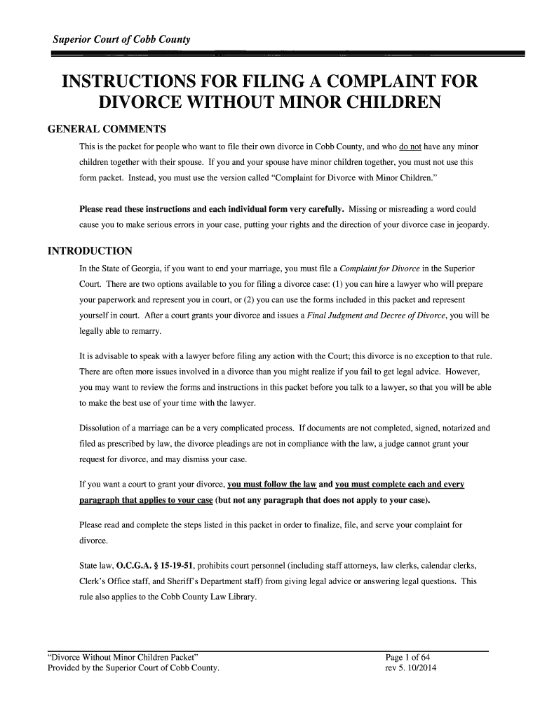 Georgia Divorce Cobb County  Form