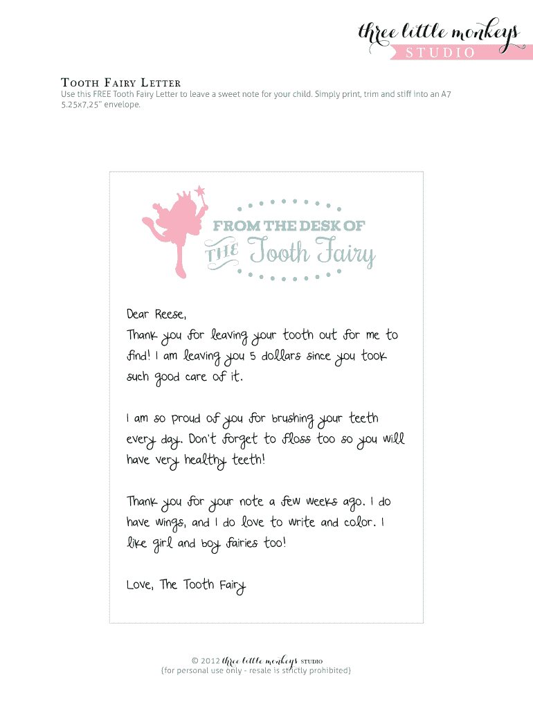 Editable Tooth Fairy Letter  Form