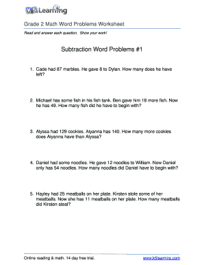 Word Problems Year 2 Worksheet  Form