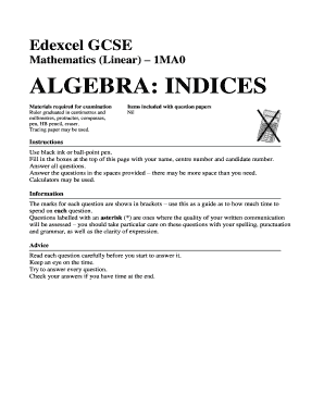 Algebra Indices Maths Genie Answers  Form