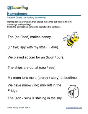 2nd Grade Homophones Worksheet  Form