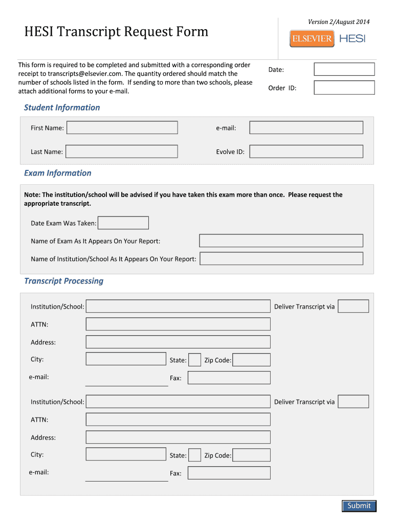  Hesi Transcript Request Form 2014-2024