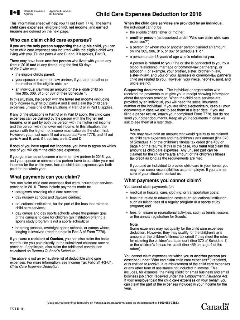 This Information Sheet Will Help You Fill Out Form T778 Cra Arc Gc 2019