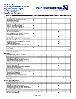 Leistungsverzeichnis Reinigung Vorlage Excel  Form
