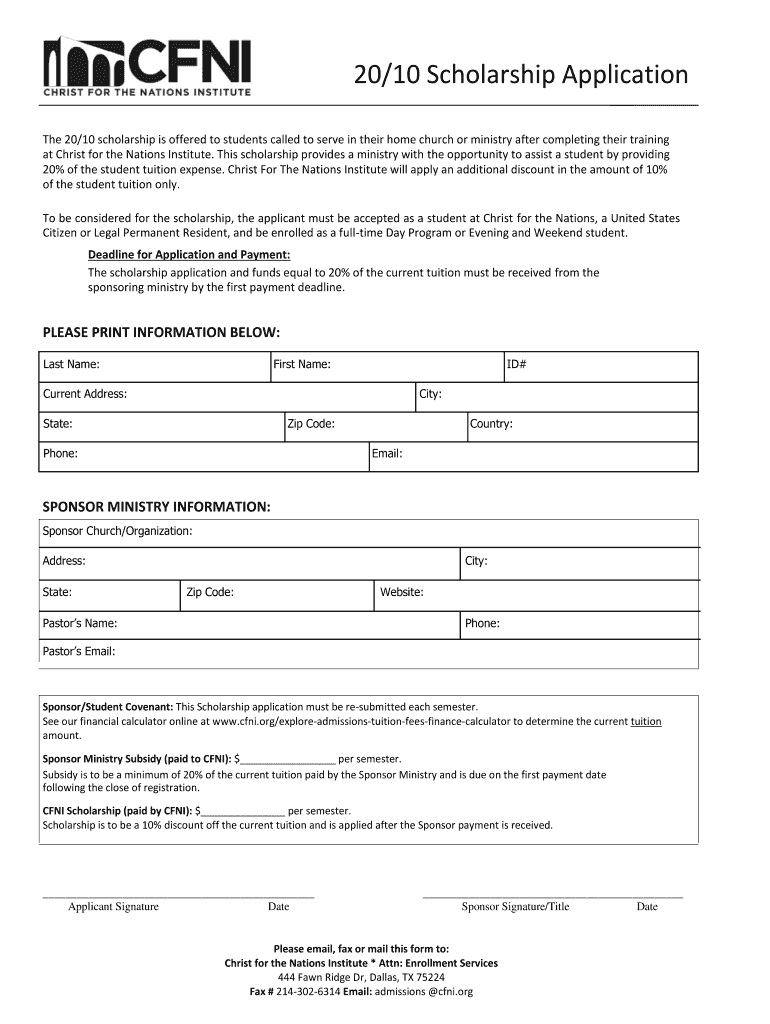 2010 Scholarship Application  Form