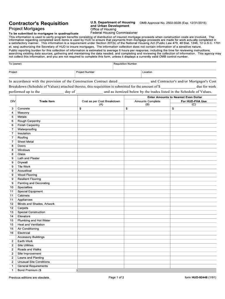 Contractors Requisition Portal Hud  Form