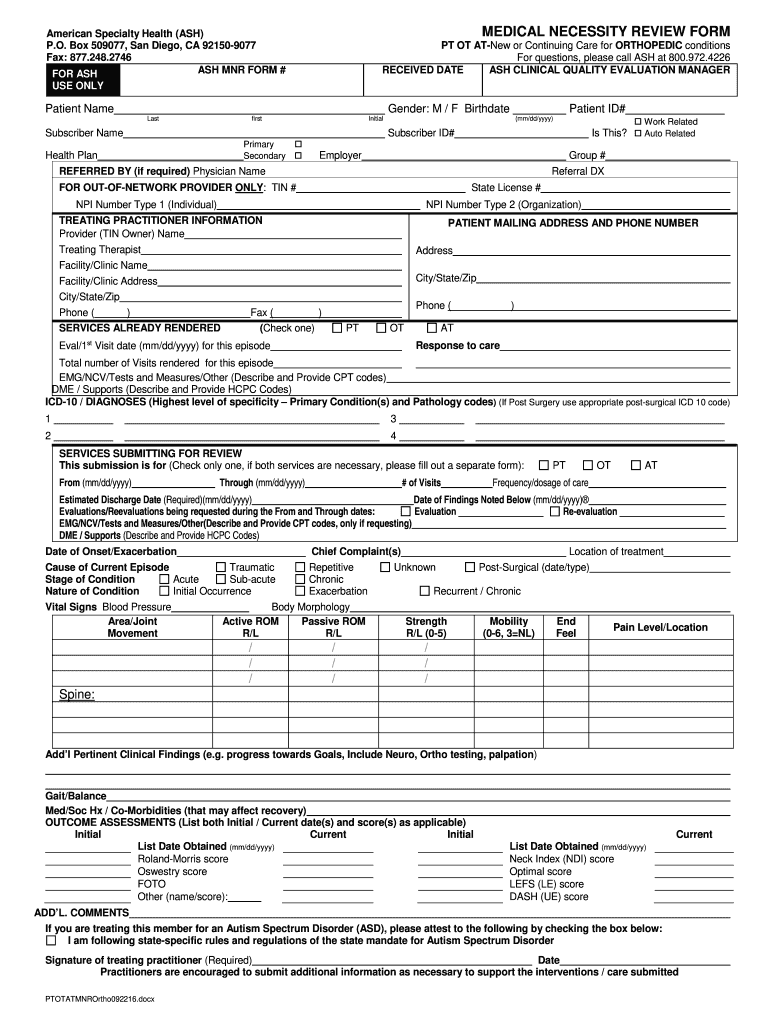  Medical Necessity Form 2016-2024