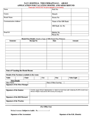 Hostel Vacating Form