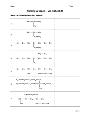 Naming Alkanes Worksheet  Form