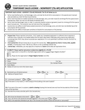 Fillable TEMPORARY SALES LICENSE NONPROFIT TSL NP  Form