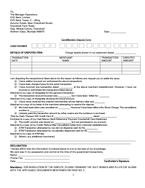 Transaction Dispute Form ICICI Bank