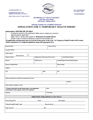 APPLICATION for a TEMPORARy HEALth PERMit Vdh Virginia  Form