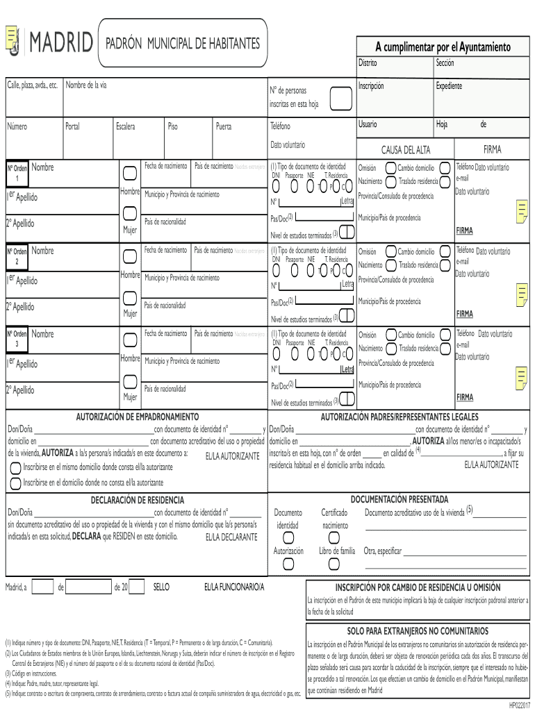 Hoja Padronal Madrid  Form