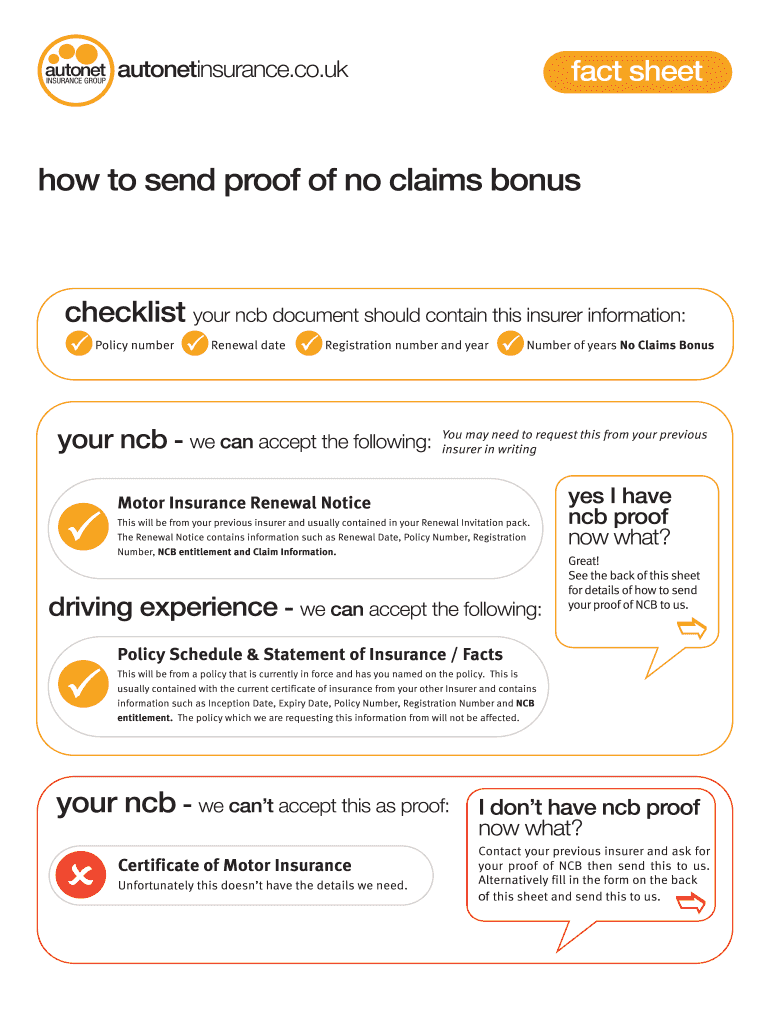 Sending in Proof of Your No Claims Bonus Autonet Insurance  Form