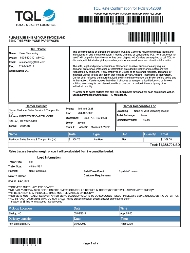 Carrier RateConfirmation  Form